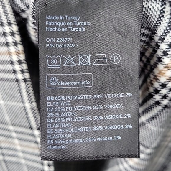 H&M Plaid Houndstooth Grey Dress with 3/4 Ruffle Bell Sleeve, Size 2 - Picture 9 of 9